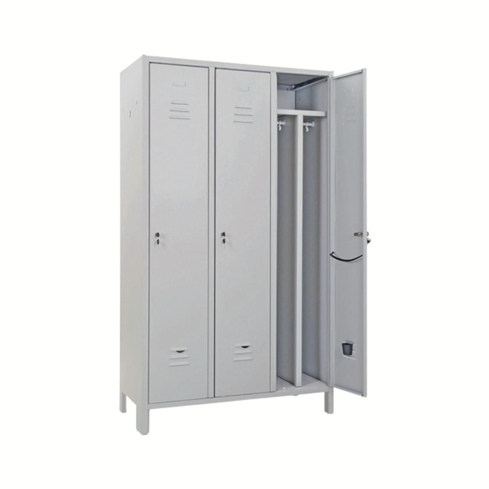 Armadio Spogliatoio Sporco/Pulito a 3 Posti in Acciaio con Maniglia Lucchettabile o Serratura con Chiave