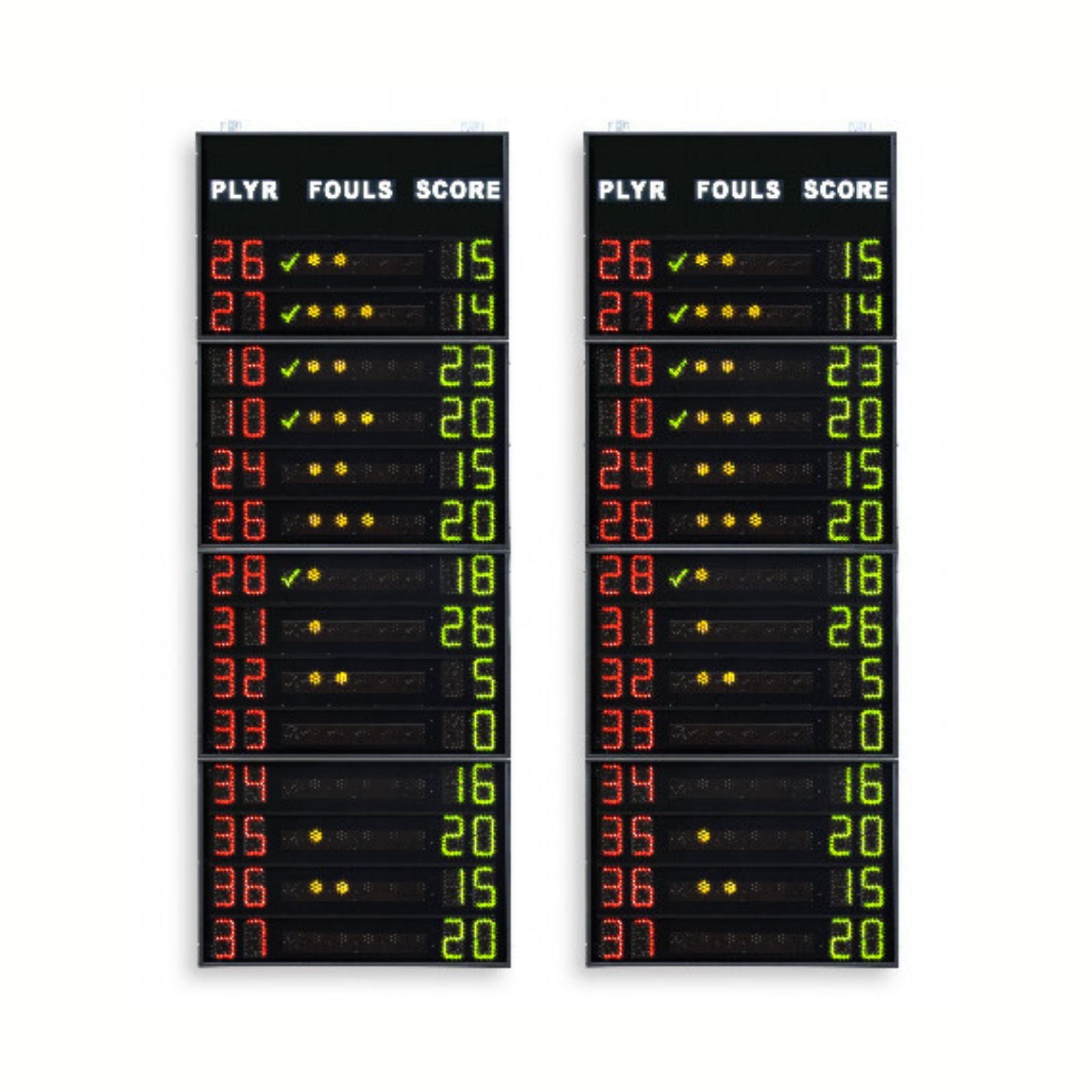 Coppia Tabelloni Segnapunti Elettronici Laterali per Visualizzazione 14 Giocatori per 2 Squadre con Punteggi